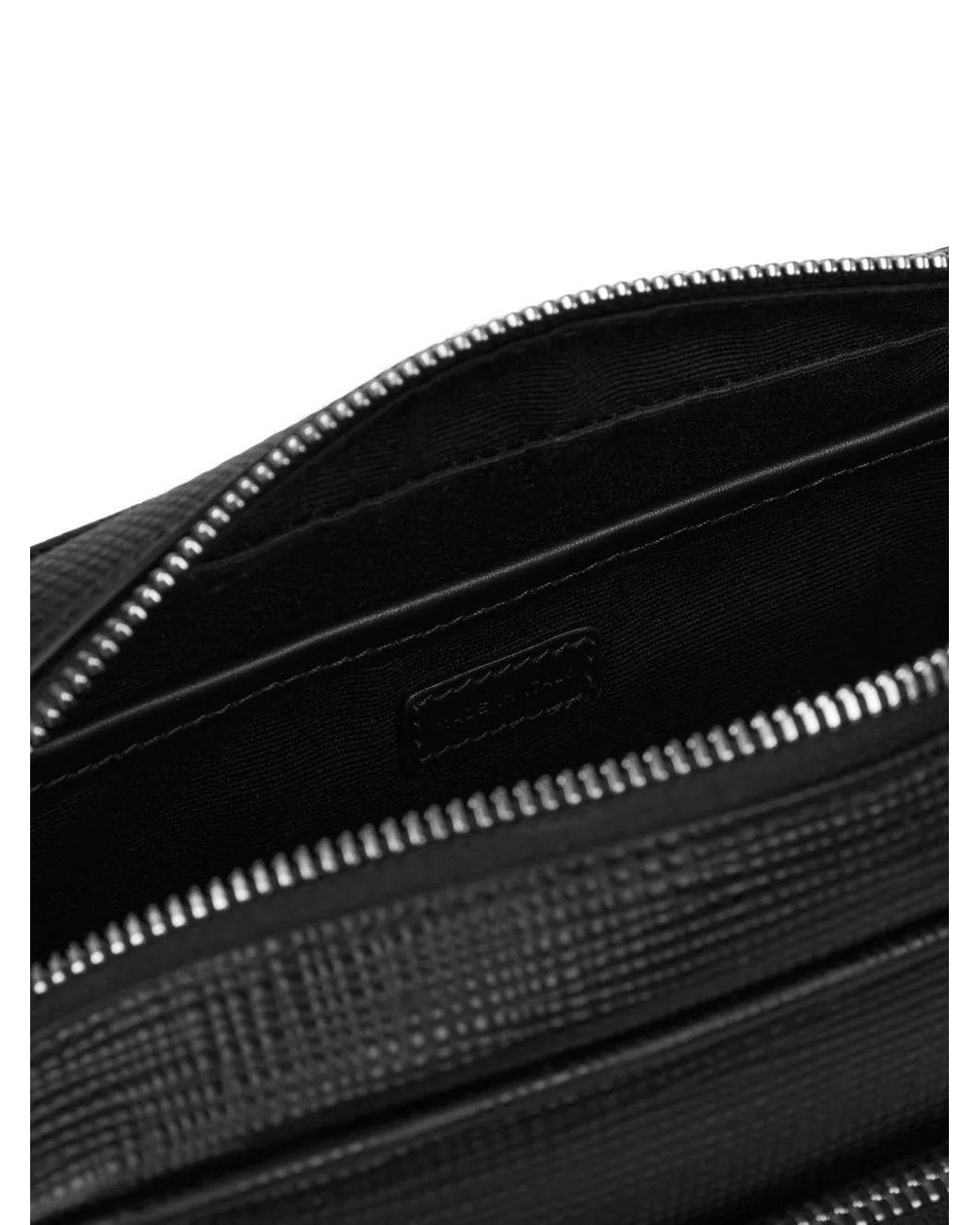 Smythson Black Panama-Leather Double-Zip Crossbody Bag