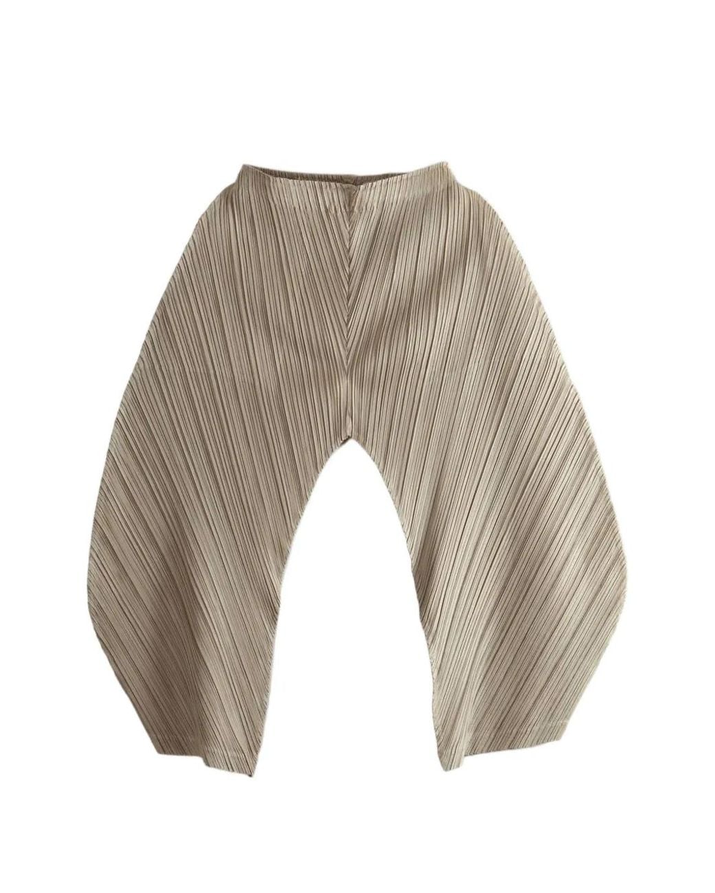 Pleats Please Issey Miyake White Pleated Tapered Trousers