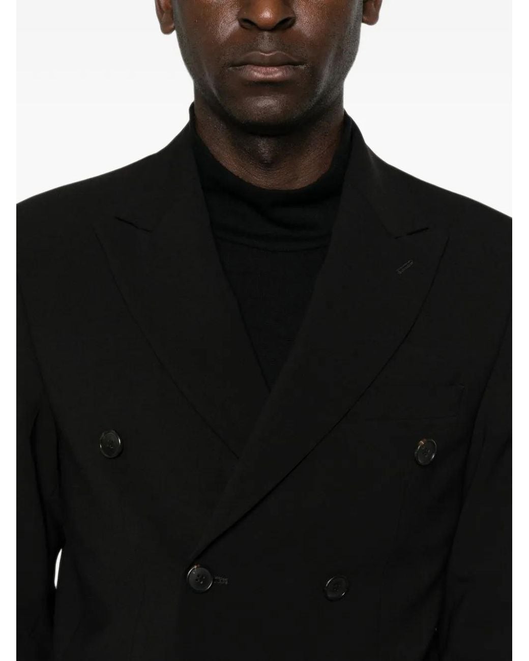 Amaranto Black Double-Breasted Peak-Lapel Jacket for men