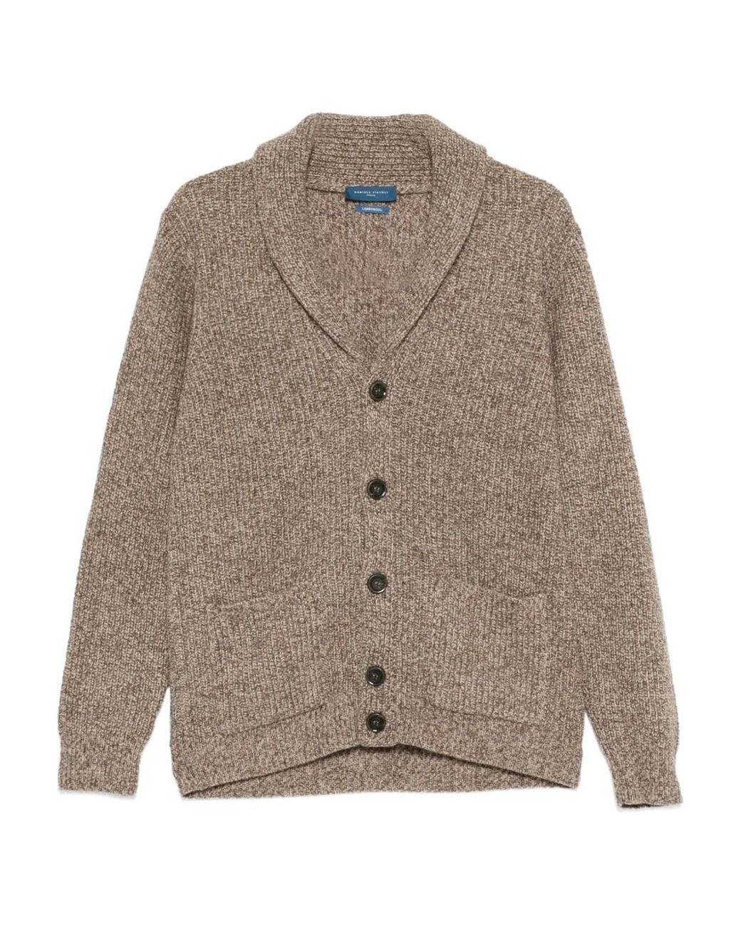 Daniele Fiesoli Brown Buttoned Shawl-Collar Cardigan for men