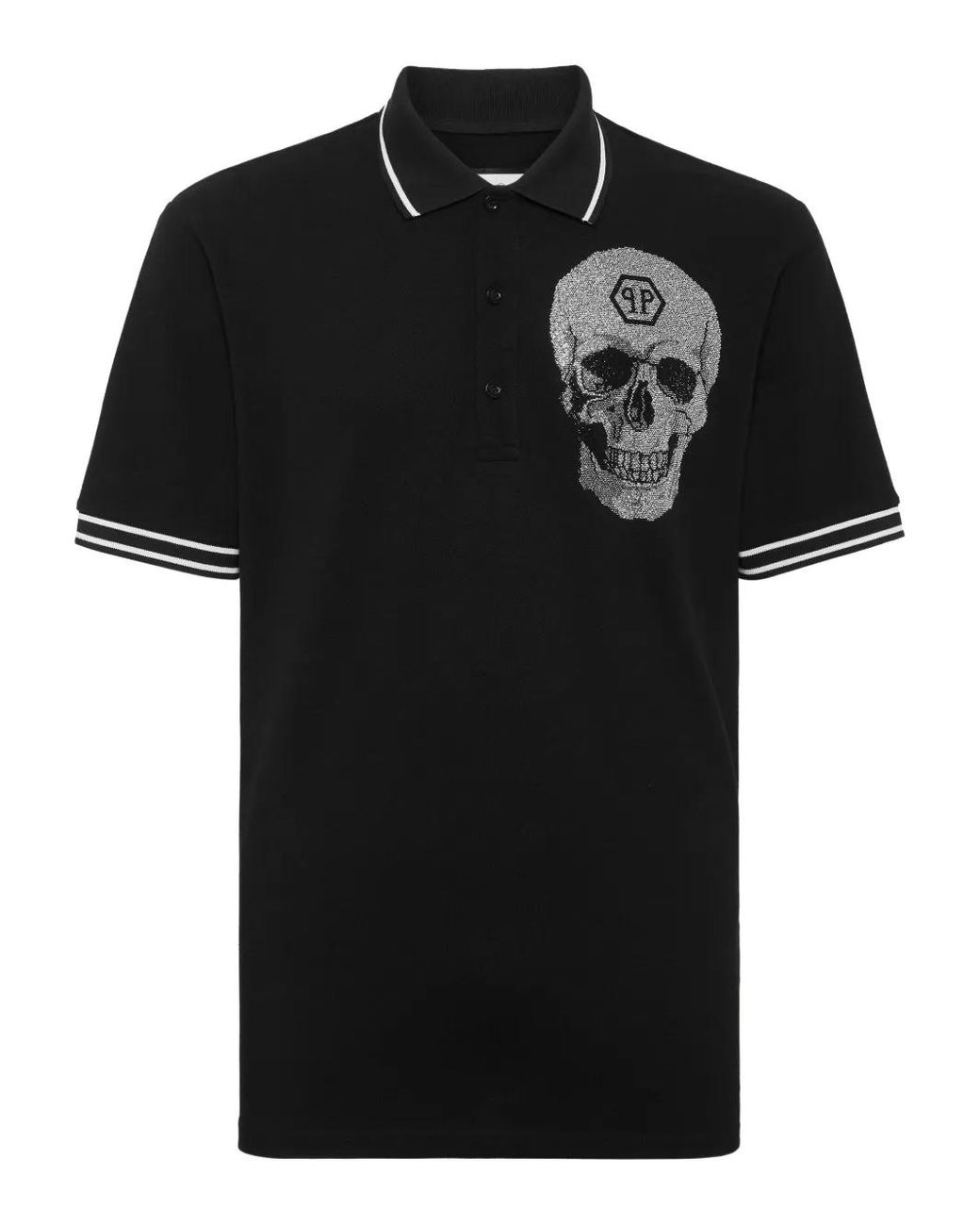 Philipp Plein Black Crystal-Embellished Polo Shirt for men
