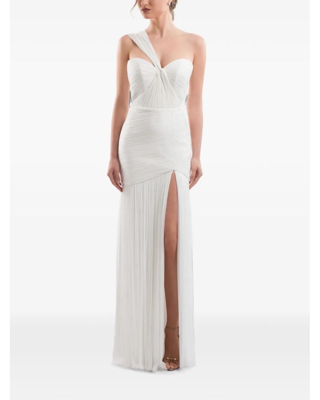 IMROSKA White Mattew Pleated Draped Maxi Dress