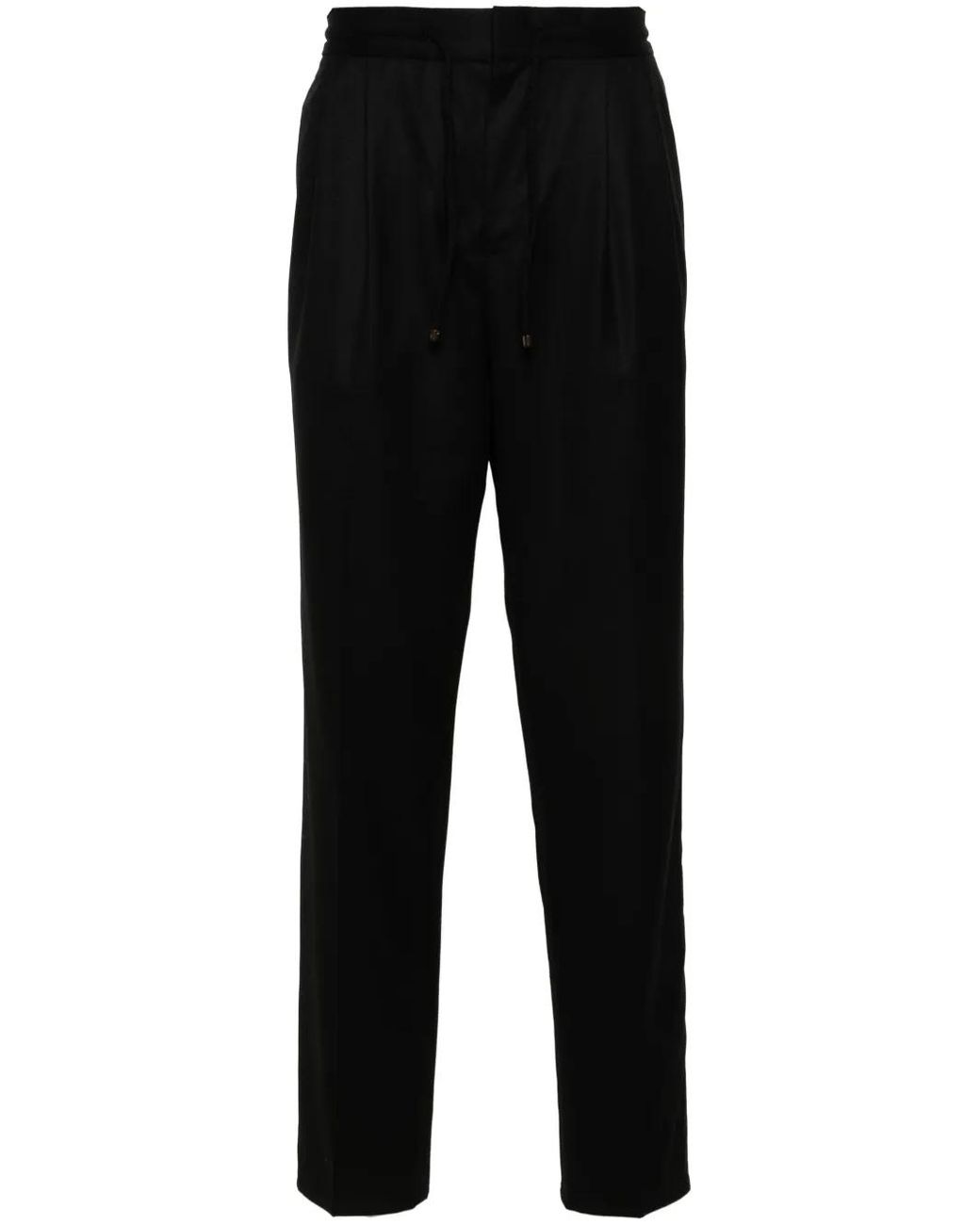 Brunello Cucinelli Black Virgin Wool Flannel Trousers for men
