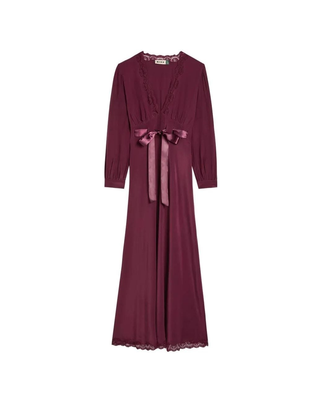Rixo Purple Adaline Lace Ribbon Midi Dress