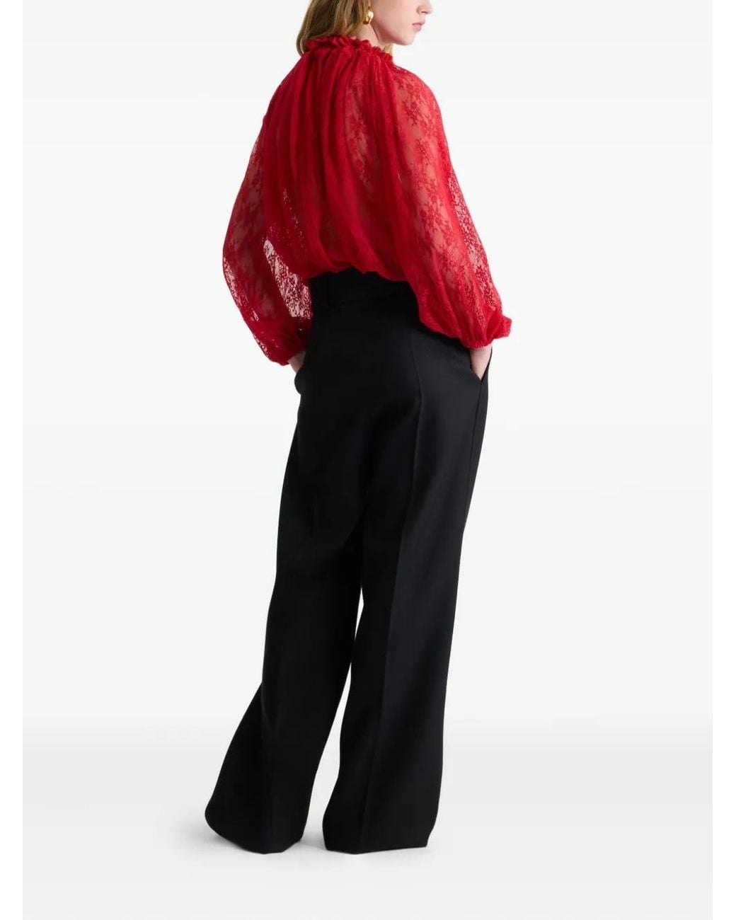 Patou Red Lace Drawstring Top