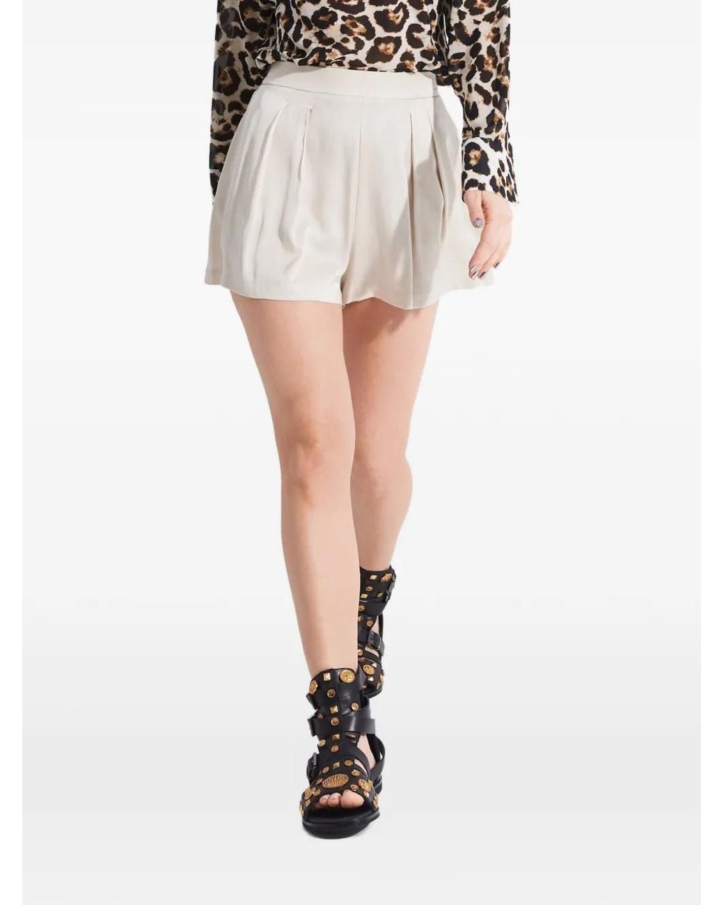 Tessitura Body Couture Natural Pleated High-Waisted Shorts