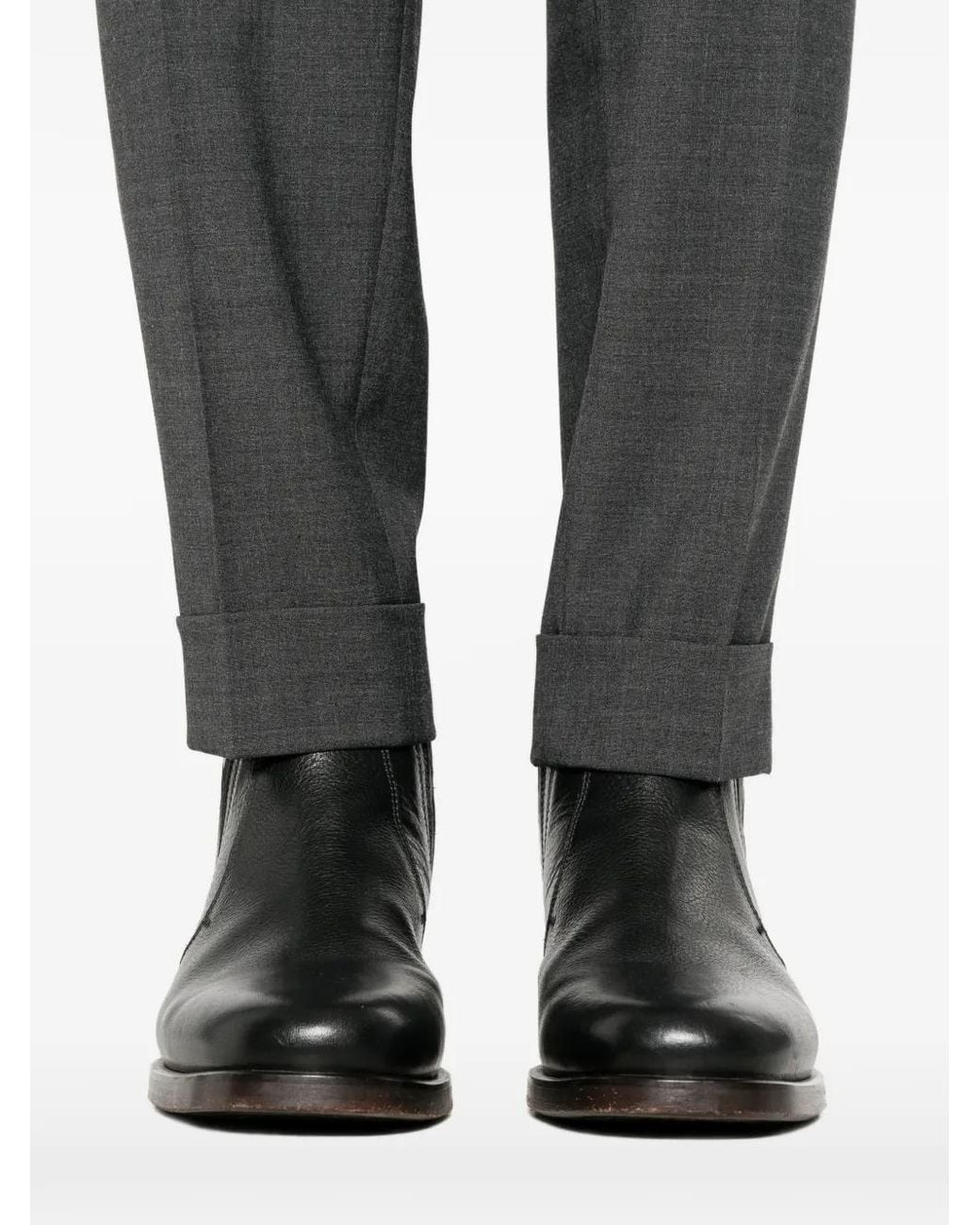 Berwich Gray Pleated Turned-Up Trousers for men