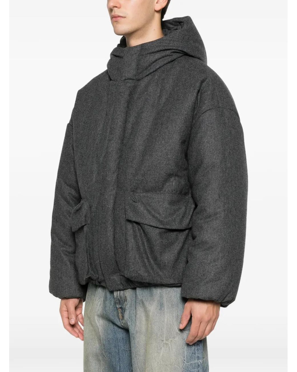 LC23 Gray Hooded Padded Jacket for men