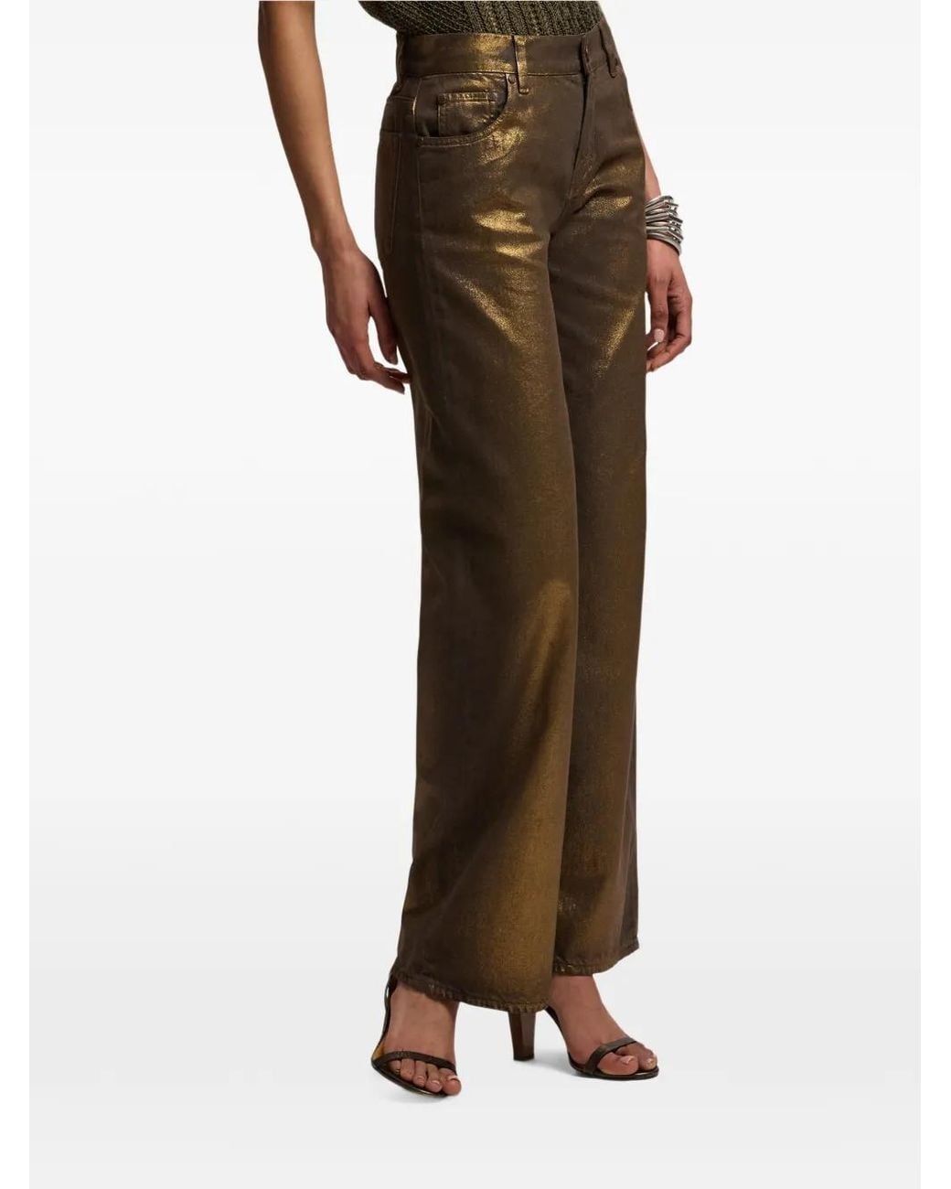 Ralph Lauren Natural Metallic-Finish Wide-Leg Jeans