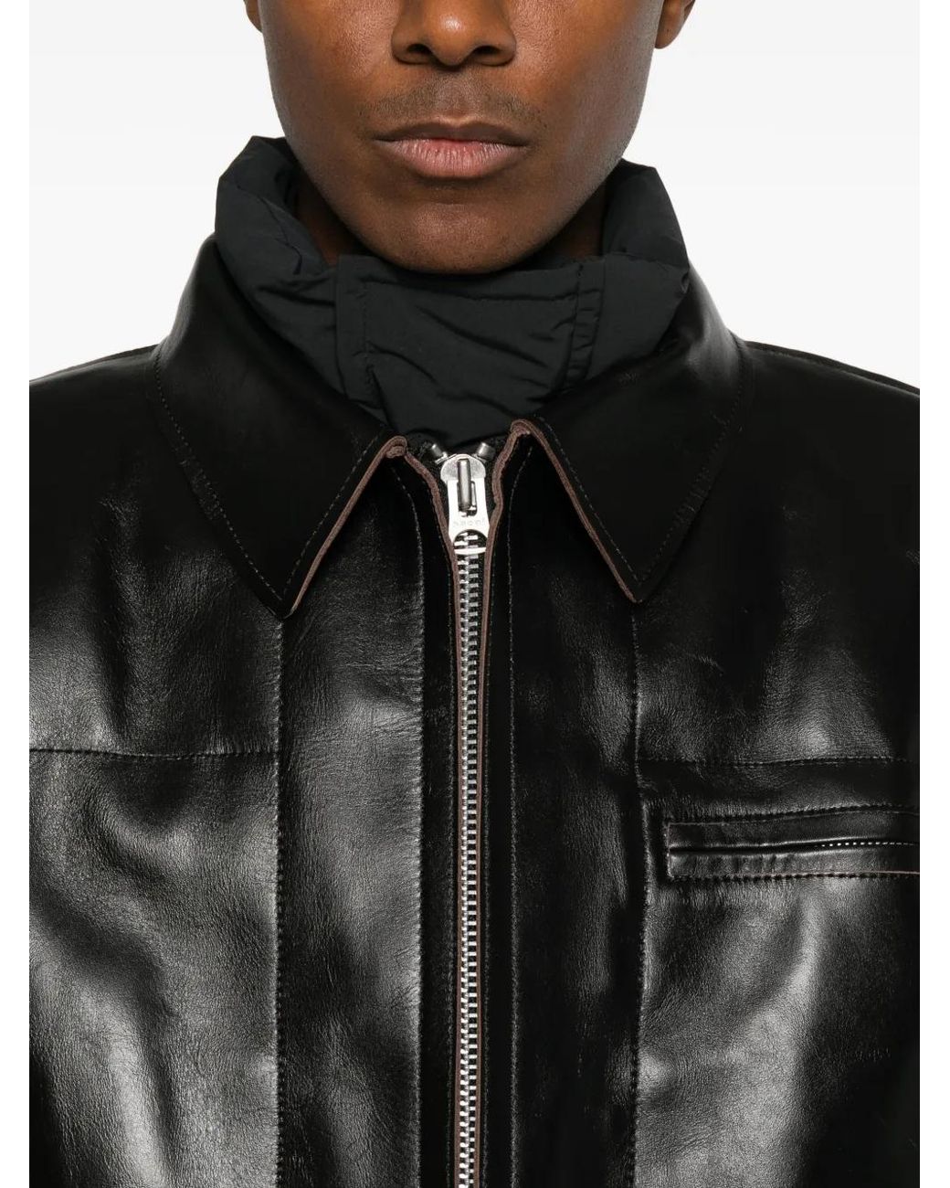 Sacai Black Leather Panelled Jacket for men