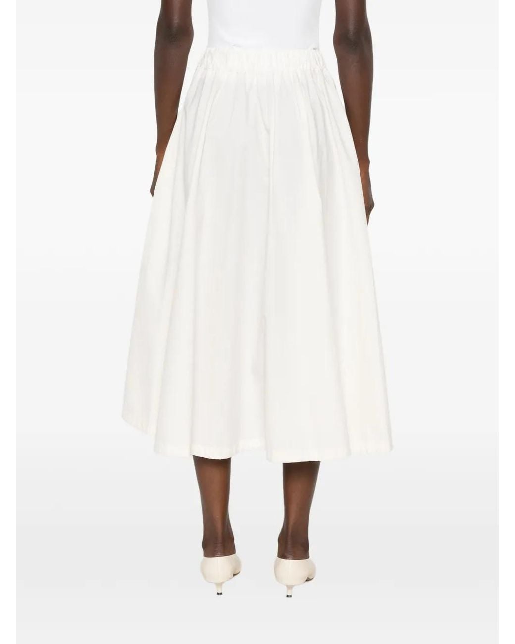 White Sand White Pleated A-Line Midi Skirt