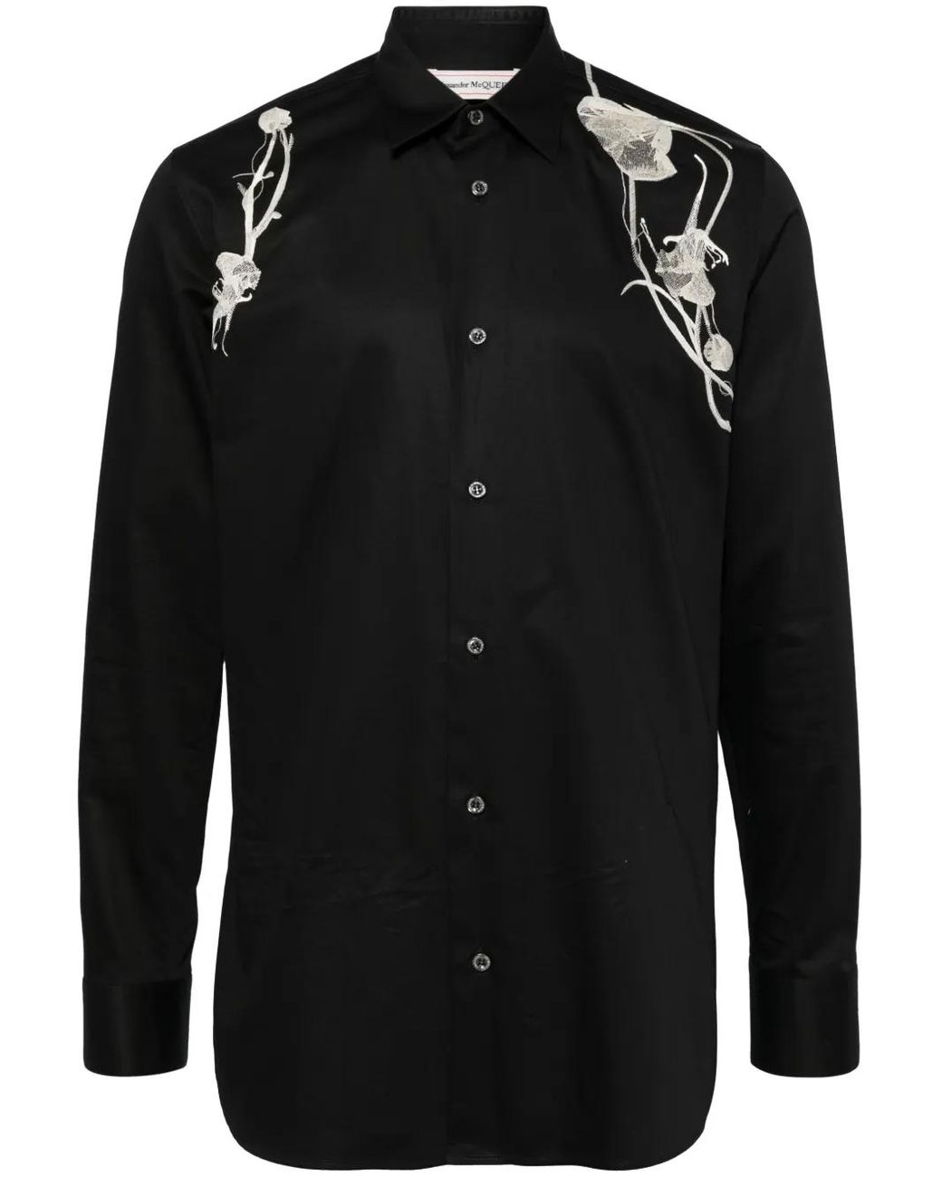 alexander mcqueen men's dress shirt McQueen Men's Dress Shirt with Metallic Folded-Print Harness