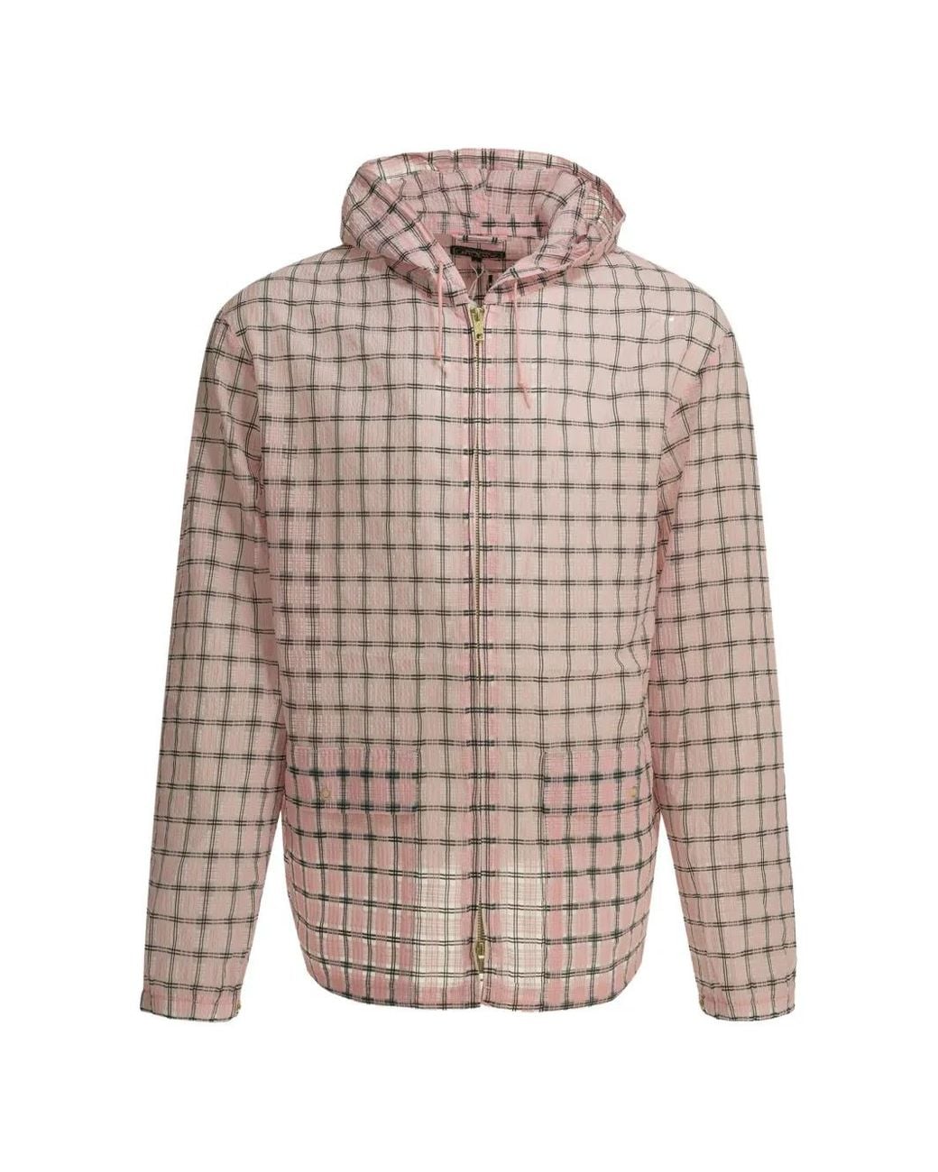Beams Plus White Check-Pattern Hooded Coat for men