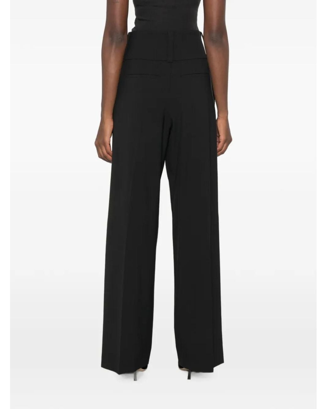 Sportmax Black Pantalon En Laine À Design Plissé