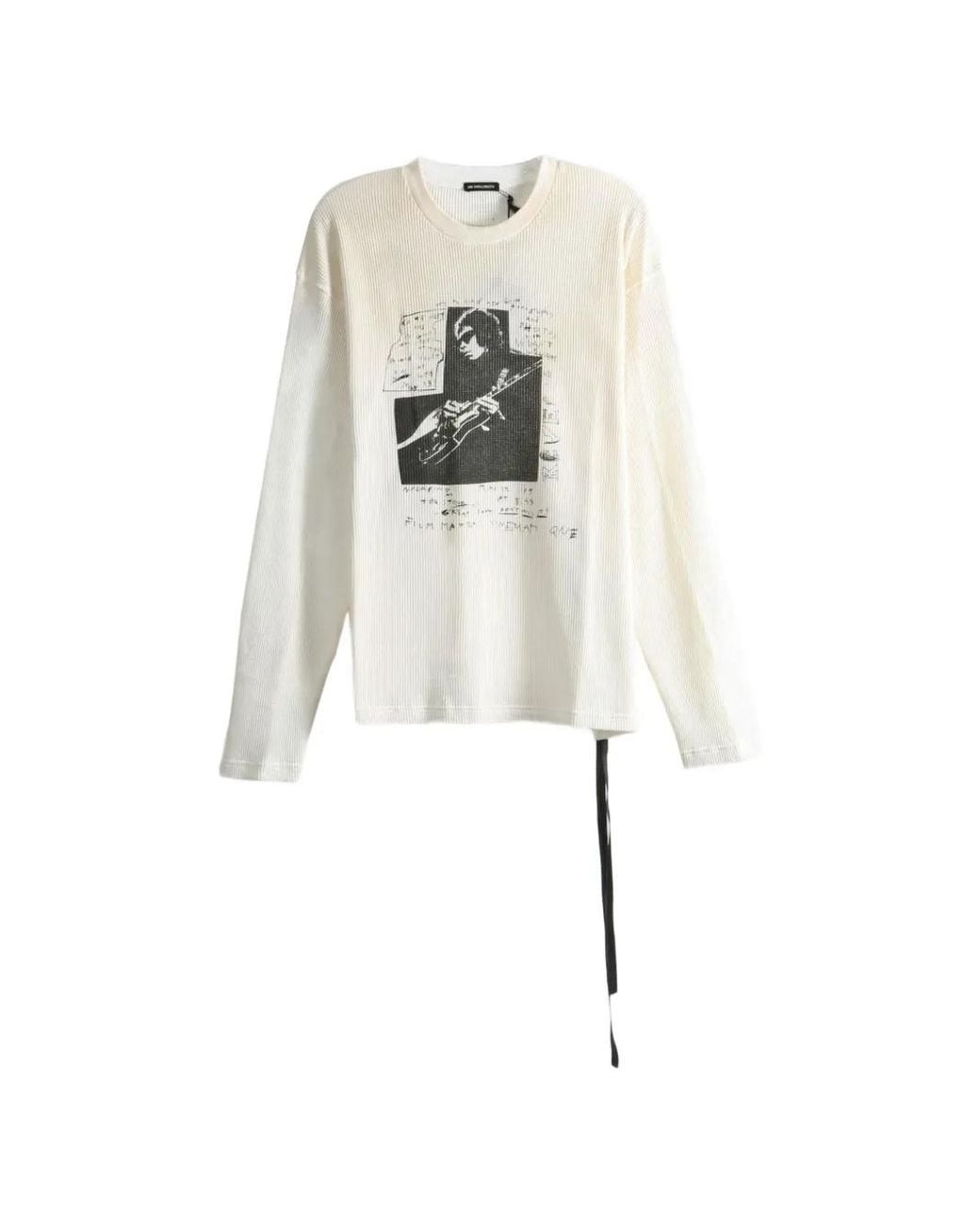 Ann Demeulemeester White Emil Graphic-Print Waffle-Knit T-Shirt for men