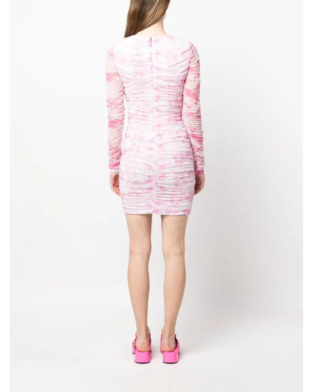 MSGM Pink Gerafftes Minikleid Mit Batikmuster