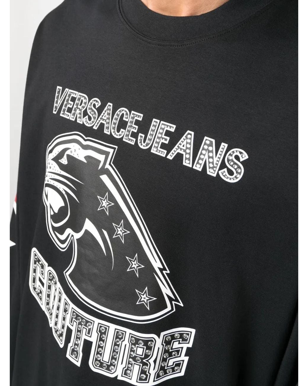 Versace Jeans Couture Black Logo-Print Long-Sleeve Top for men
