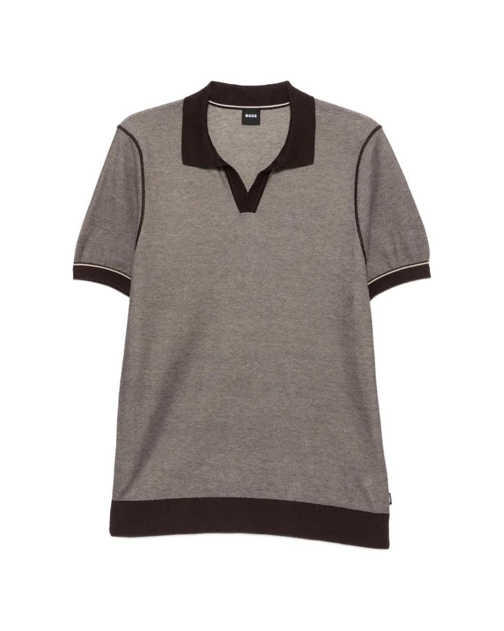 Boss Gray Cotton-Blend Knit Polo With Horizontal Stripe for men