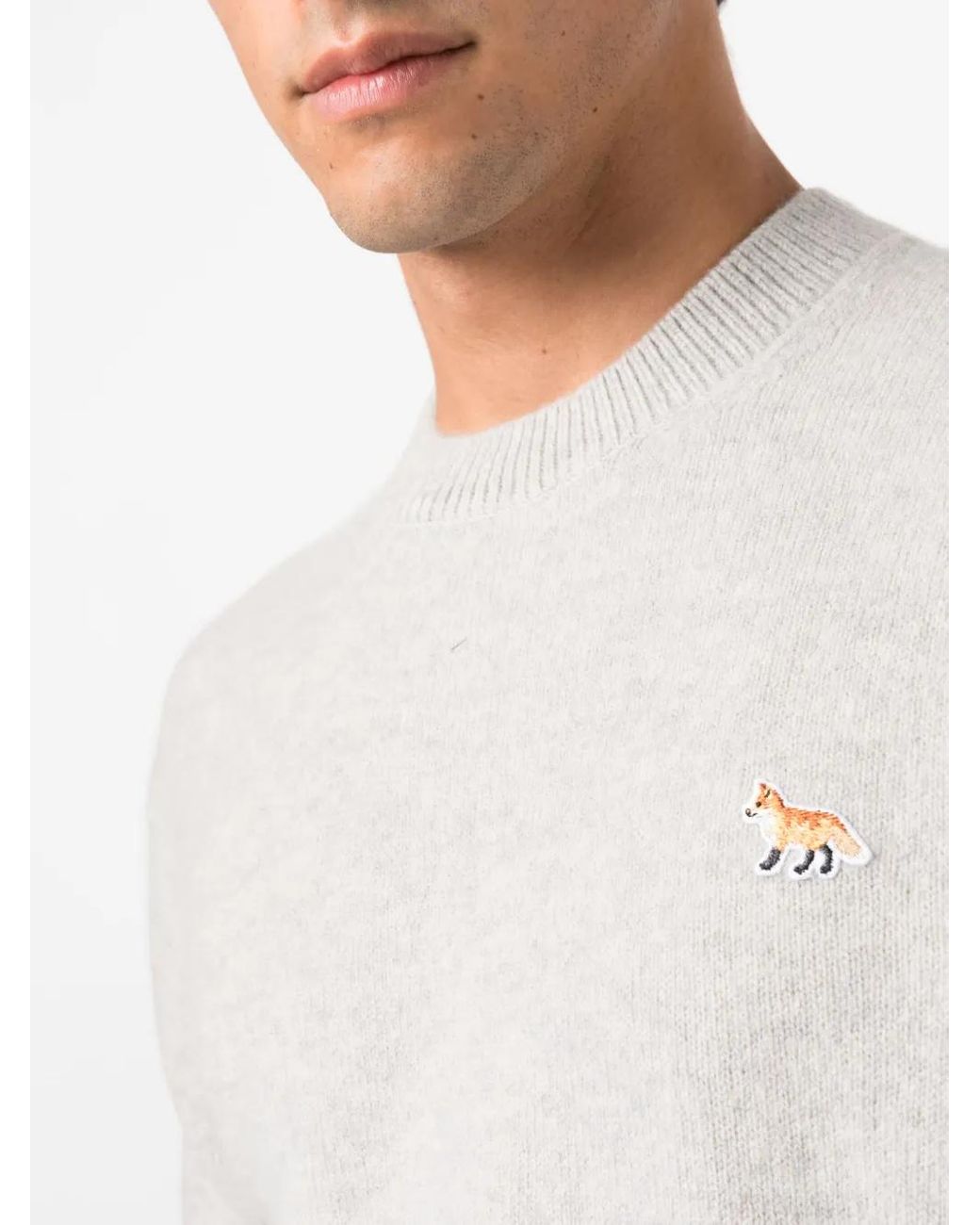 Maison Kitsuné White Sweater With Fox Application for men