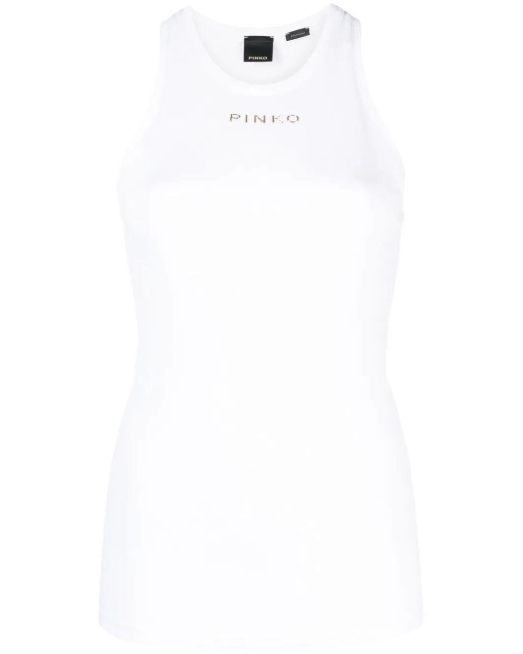 Pinko White Ribbed Top With Logo