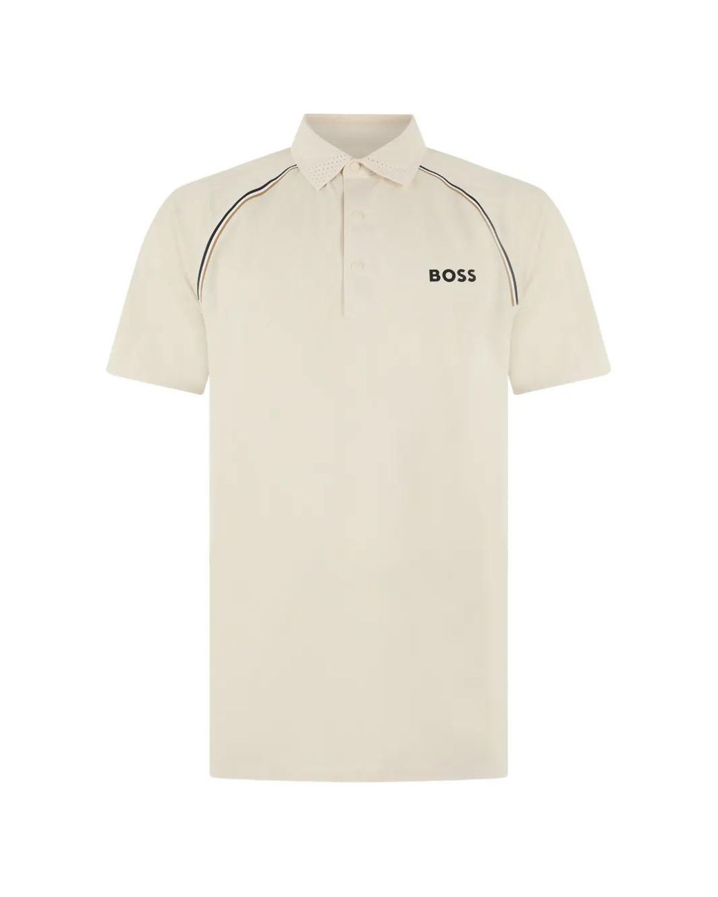 Boss White Active Signature-Stripe Polo Shirt With Odour Control for men