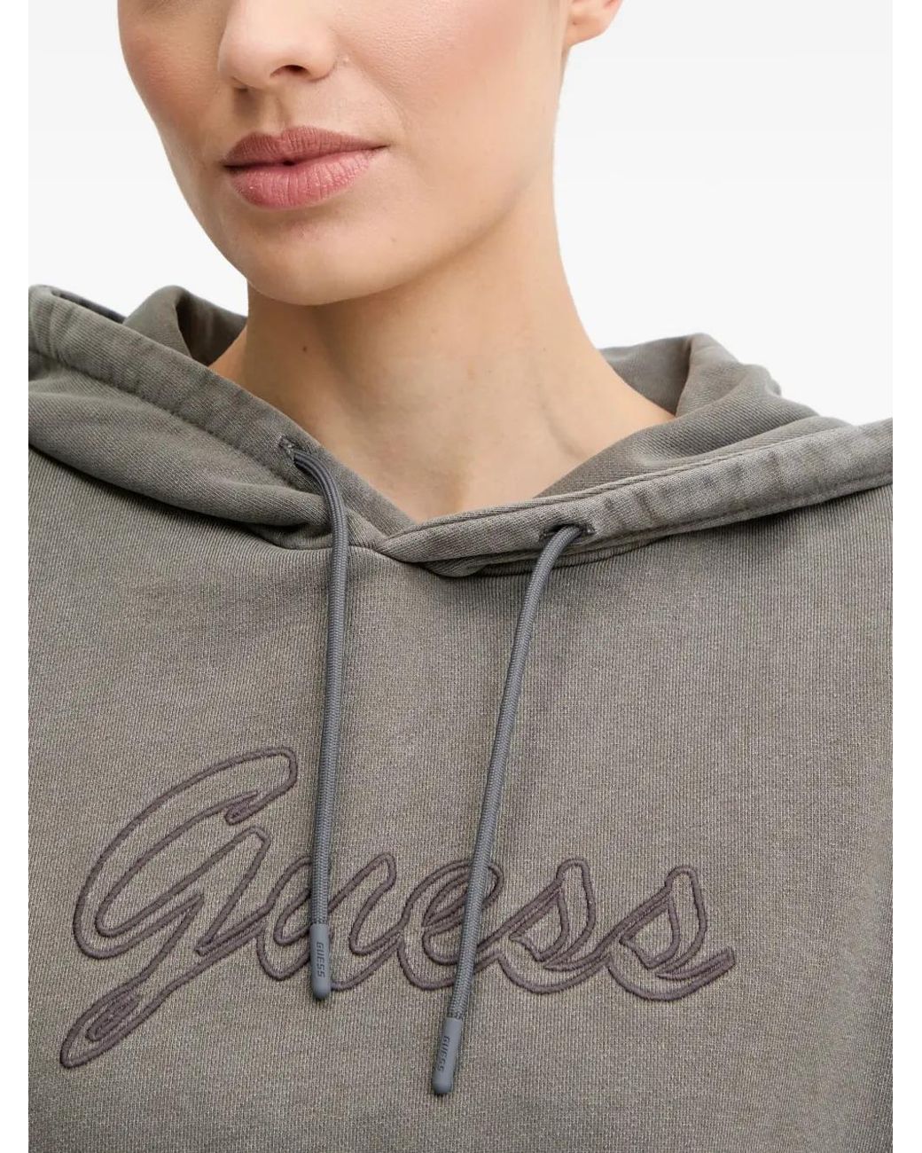 Guess Gray Logo-Embroidered Hoodie