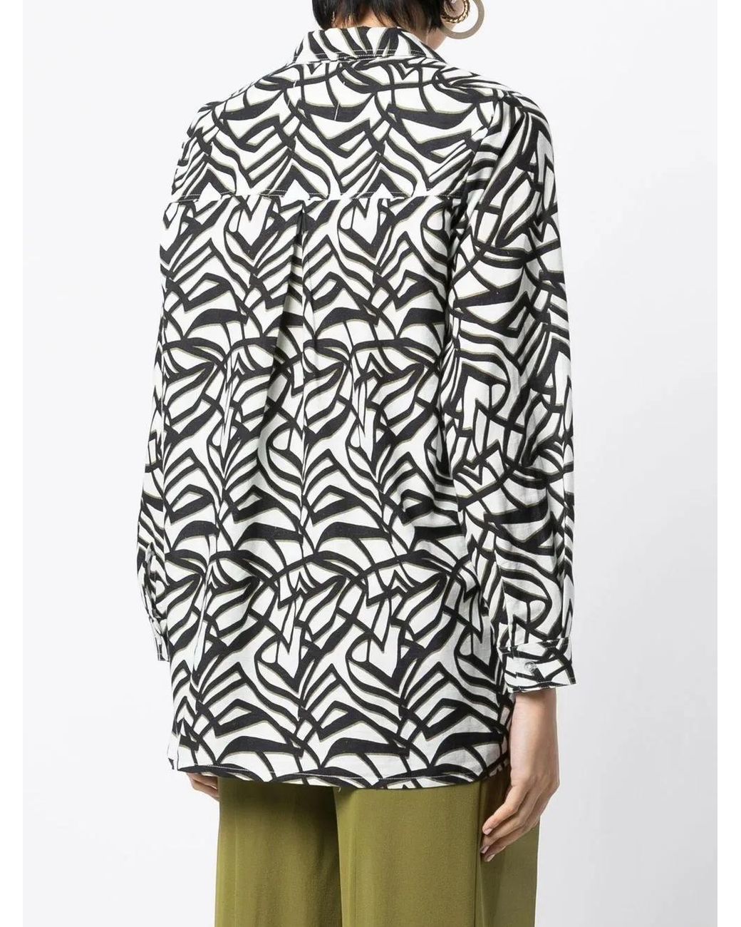 Bambah Black Geometric-Print Pocket Shirt