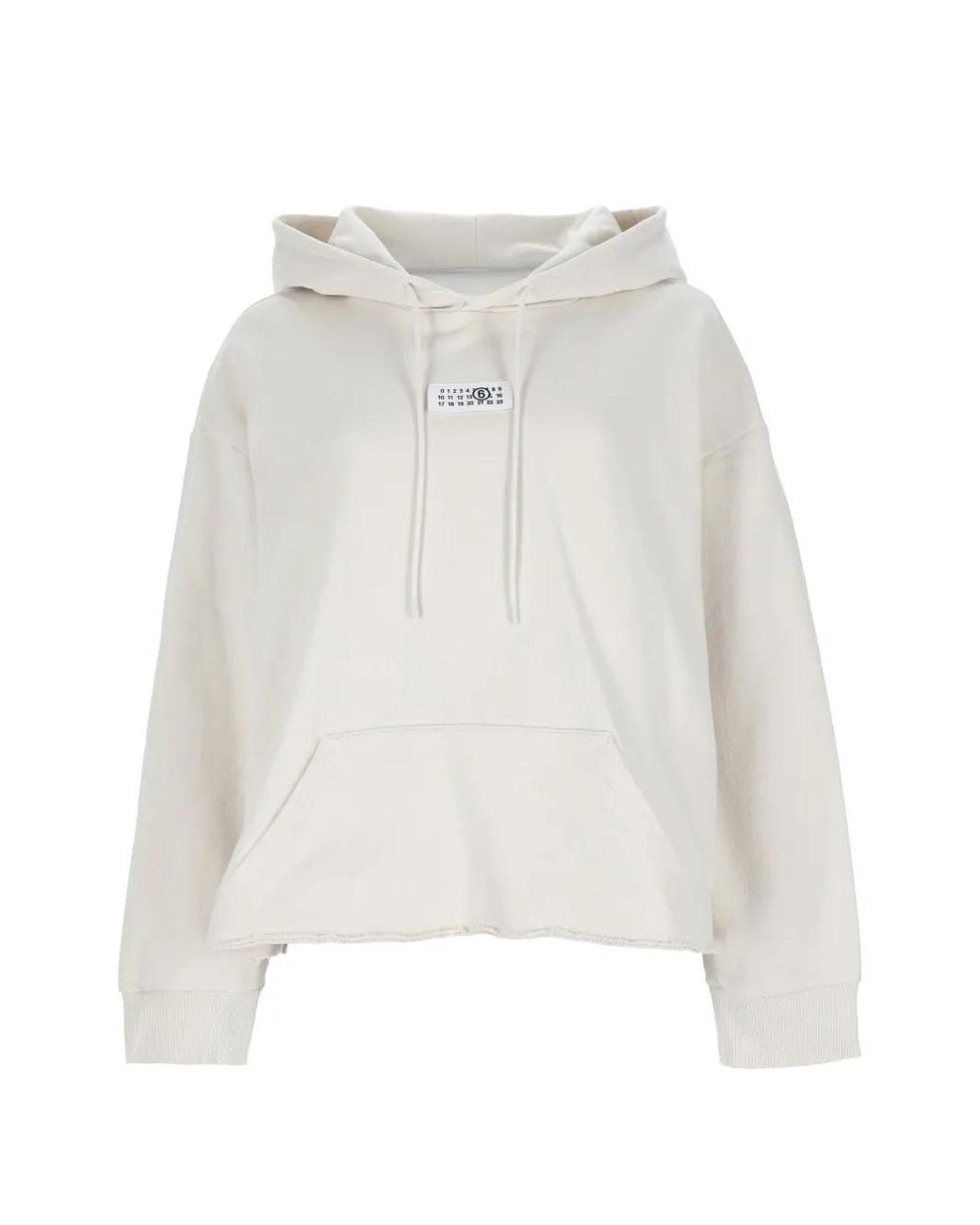 MM6 by Maison Margiela White Logo-Patch Raw-Cut Hoodie