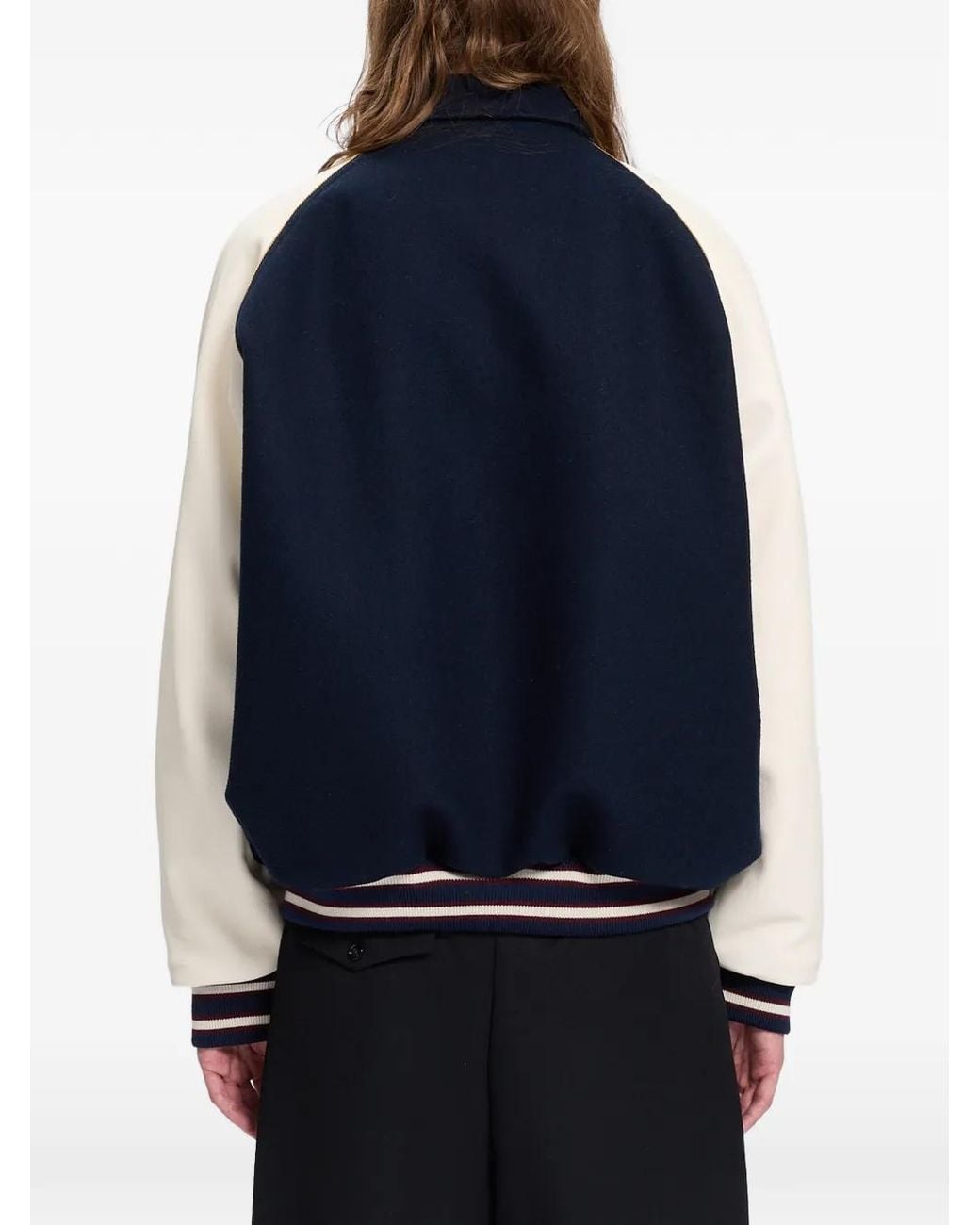 Ann Demeulemeester Blue Embroidered-Logo Panelled Bomber Jacket for men