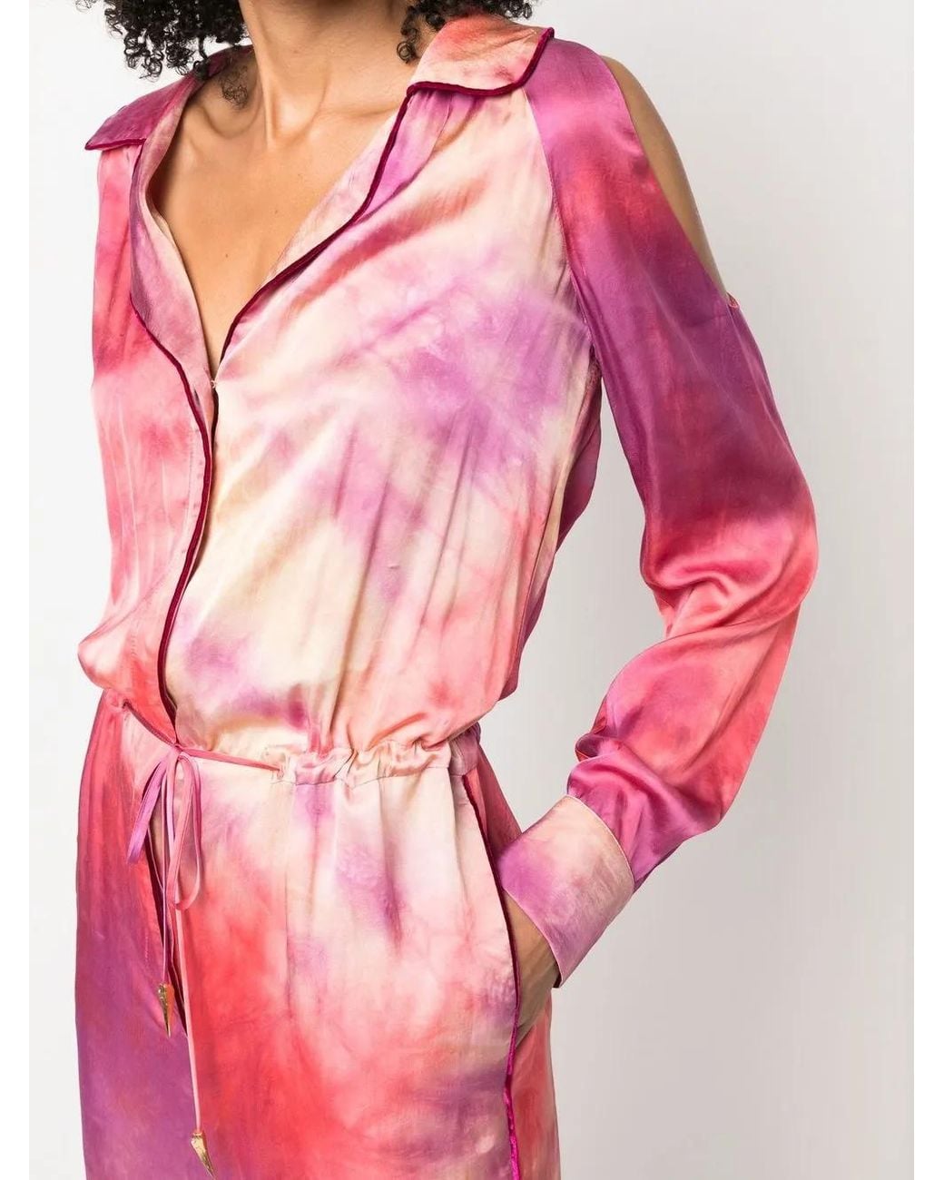 Roberto Cavalli Pink Tie-Dye Drawstring Jumpsuit