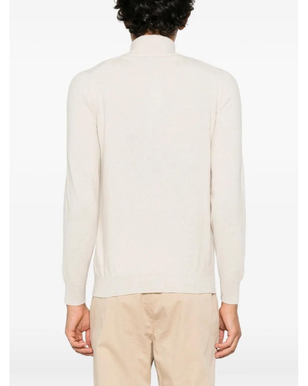 Fedeli White Chevron-Knit Quarter-Zip Sweater for men