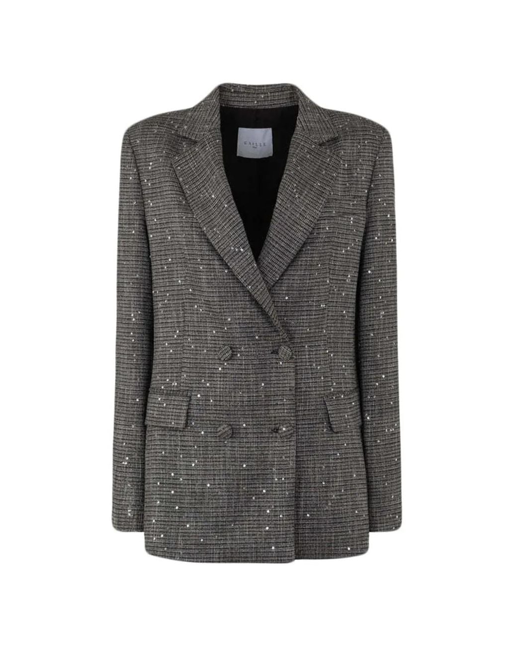 Gaelle Paris Gray Sequin-Embellished Double-Breasted Blazer