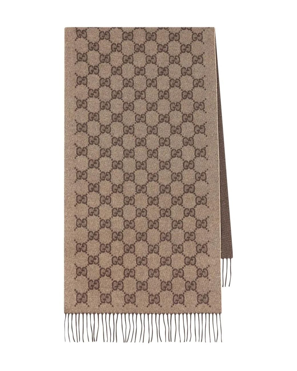 Gucci Natural Monogram Fringed-Trim Scarf