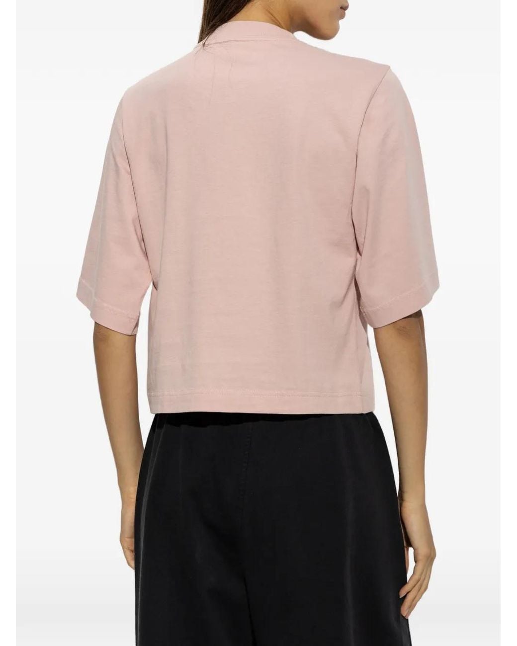 Palm Angels Pink Rhinestone-Logo Cropped T-Shirt