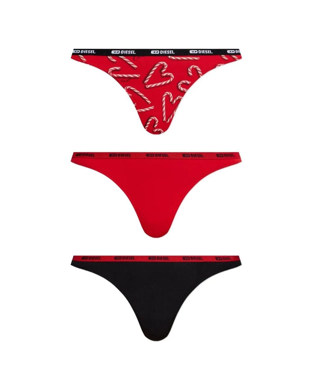 DIESEL Red 3-Pack Logo-Waistband Thongs