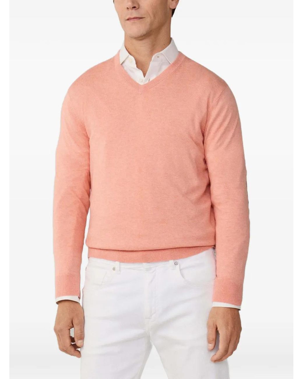 Hackett Red V-Neck Elbow-Patch Sweatshirt for men
