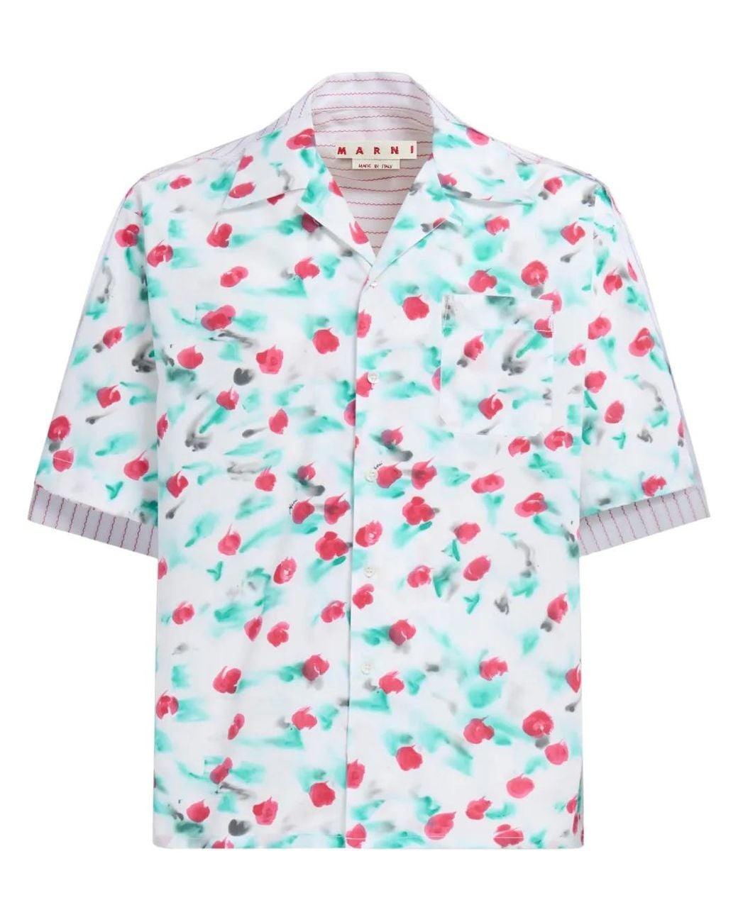 Marni Blue Short-Sleeved Mix Printed Panelled Shirt for men