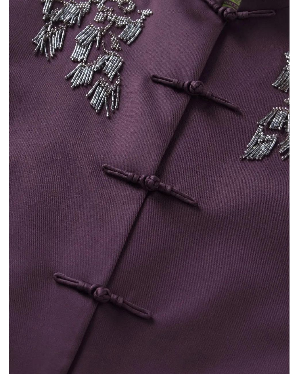 Shanghai Tang Purple Beaded Twill Embellished Frog-Fastening Jacket
