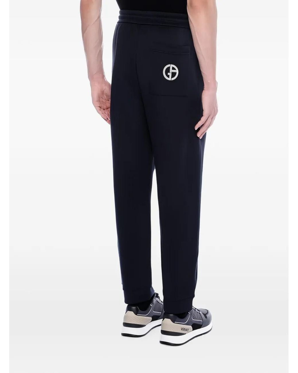 Giorgio Armani Blue Logo-Patch Drawstring Track Pants for men