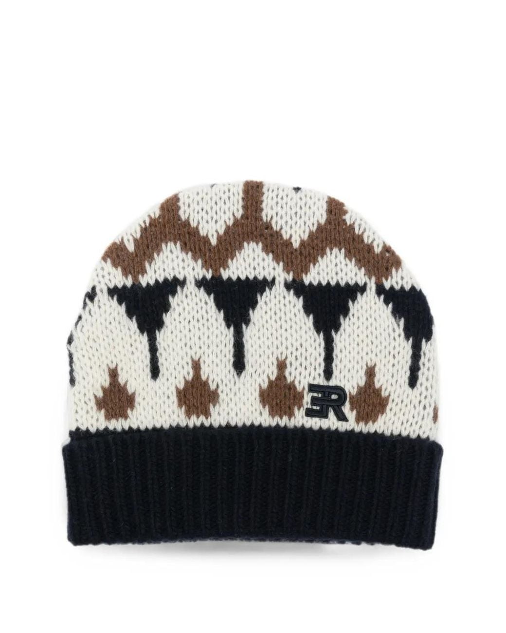 ERMANNO FIRENZE Gray Bonnet Fair Isle En Maille À Patch Logo