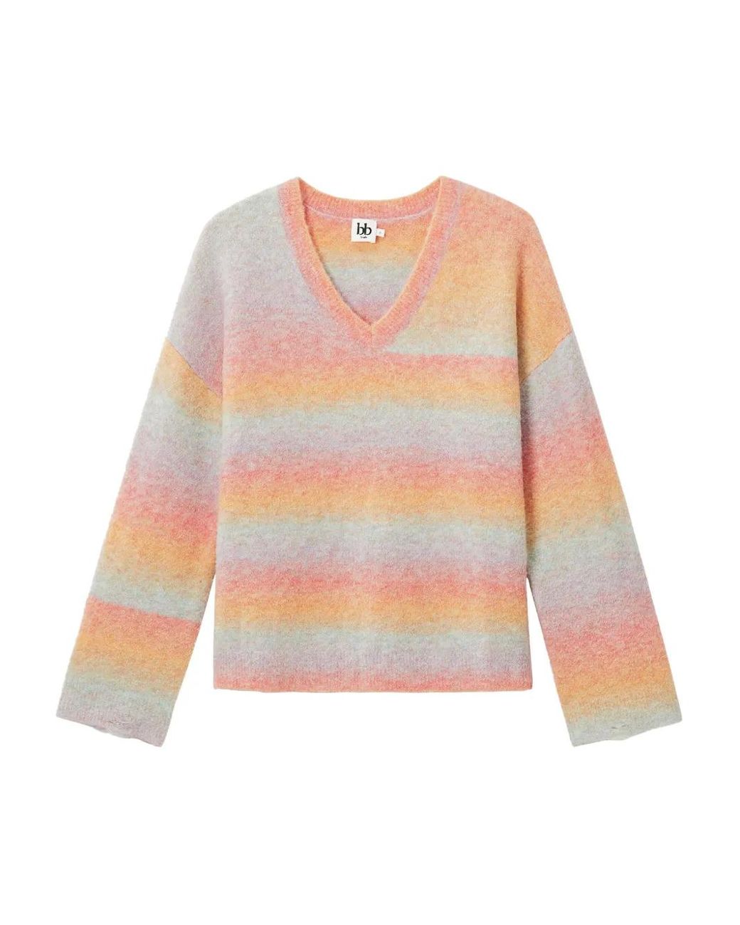 B+ AB Pink Gestreifter Pullover Mit V-Ausschnitt