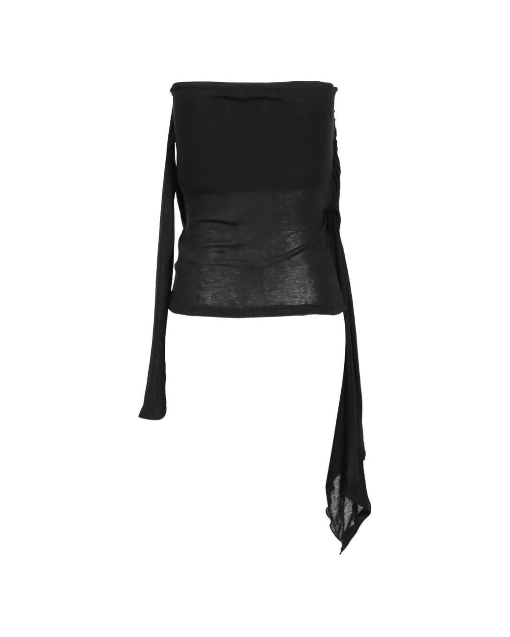 BOHEMSEO Black Signature Twist-Drape Tube Strapless Blouse