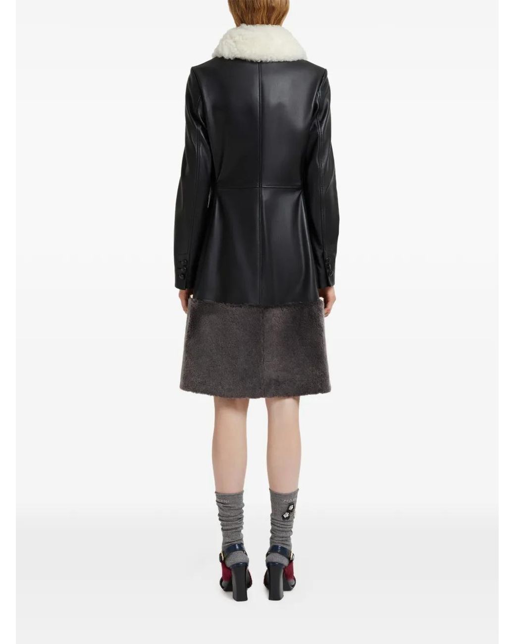 Marni Black Manteau En Cuir À Doublure Lainée
