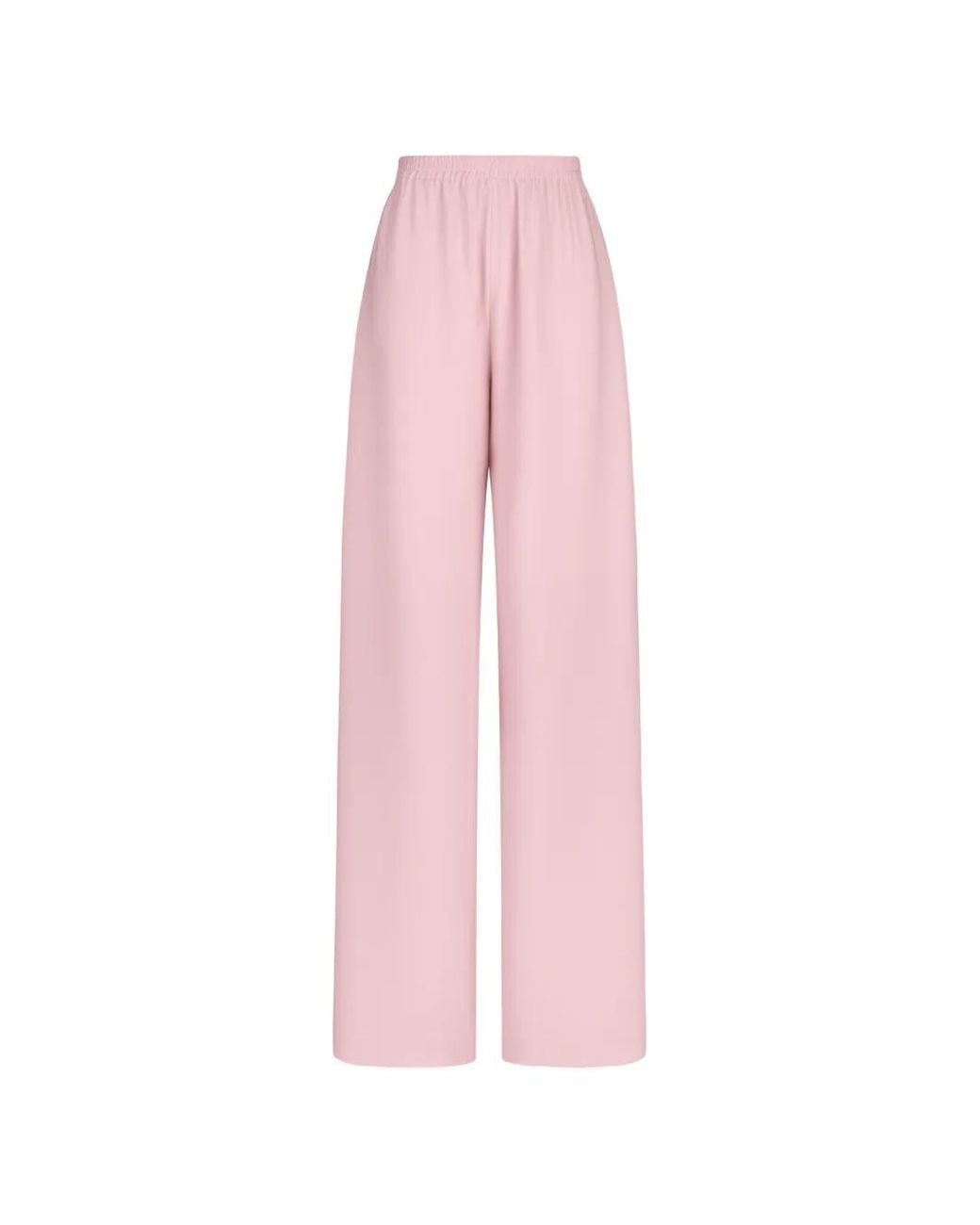 Oscar de la Renta Pink Georgette-Texture Wide-Leg Trousers
