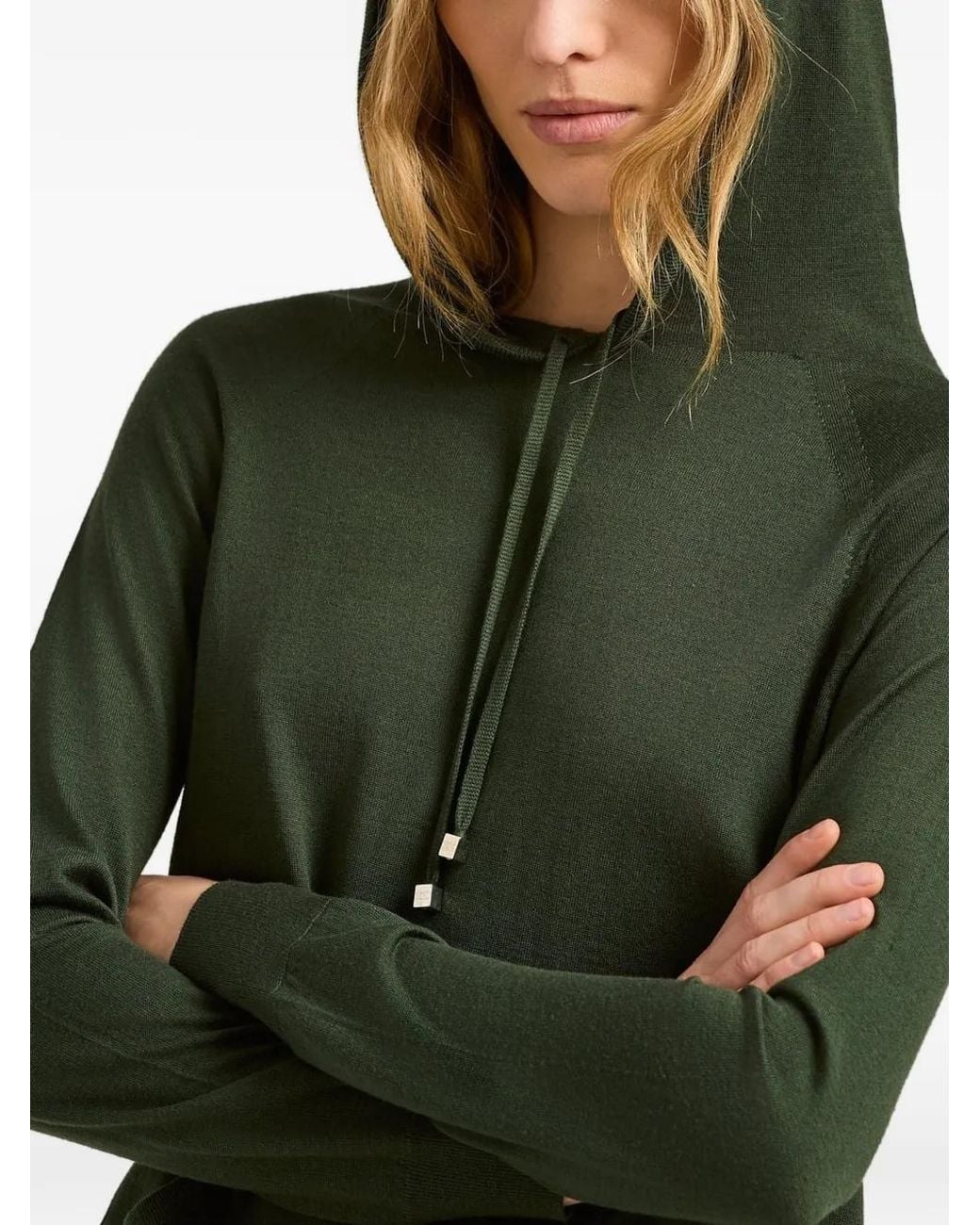 Kiton Green Wool Long-Sleeve Hoodie