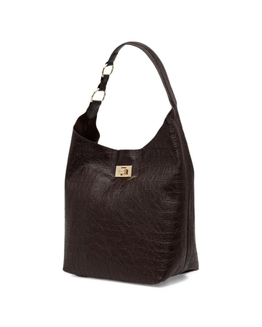 ERMANNO FIRENZE Black Crocodile-Effect Tote Bag