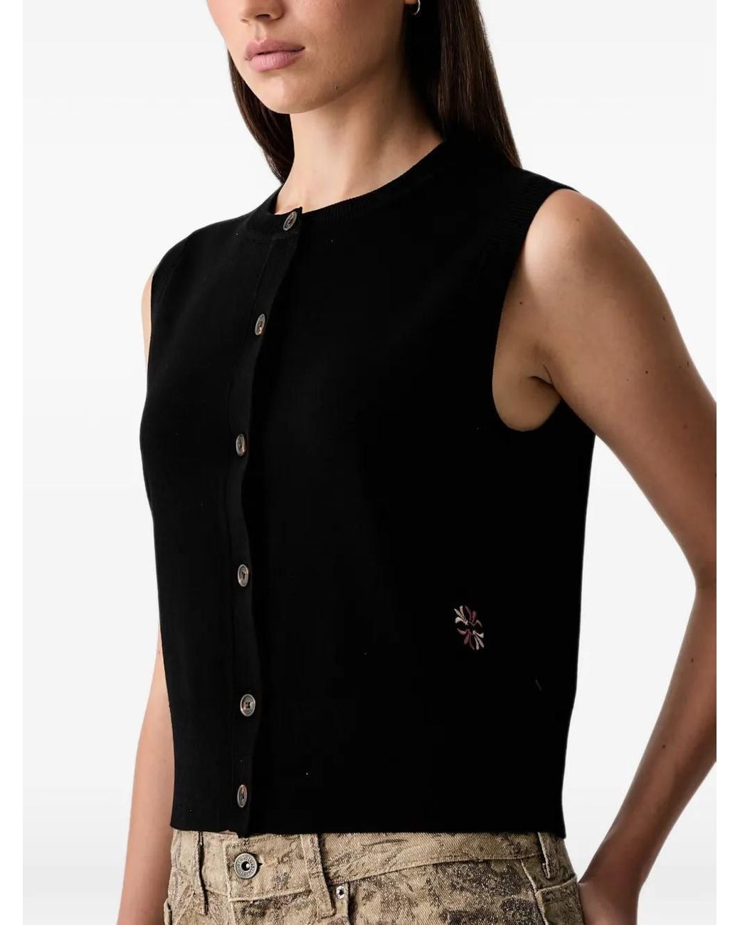 Scotch & Soda Black Embroidered Sleeveless Top