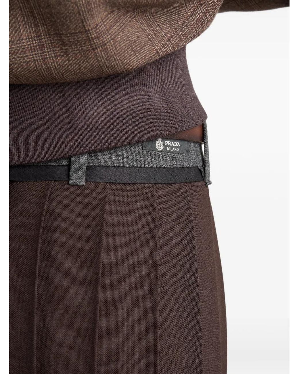 Prada Black Pleated Rush Stitch Midi Skirt