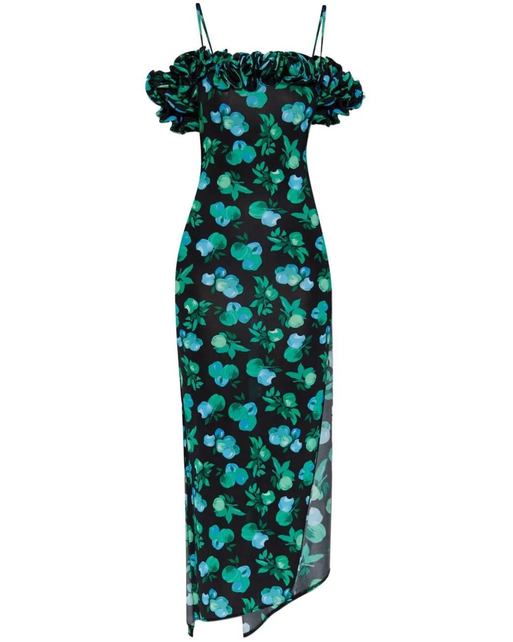 Coperni Green Ruffle-Detail Midi Dress