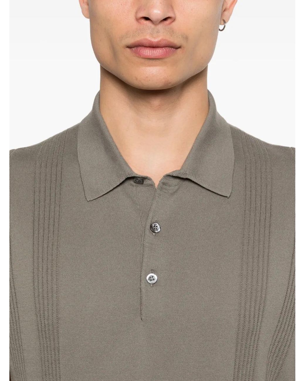 Corneliani Gray Striped Knit Polo Shirt for men